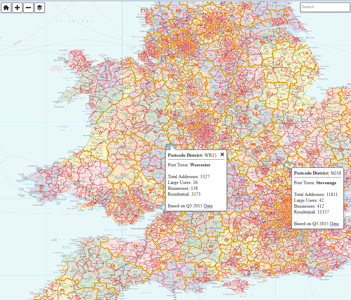 Digital Postcode Free Interactive UK Postcode District Map | XYZ Maps