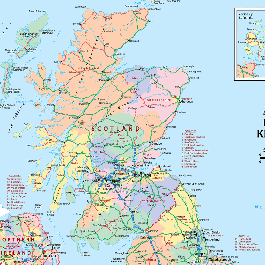 United Kingdom Political   Desktop Map, A3 Size