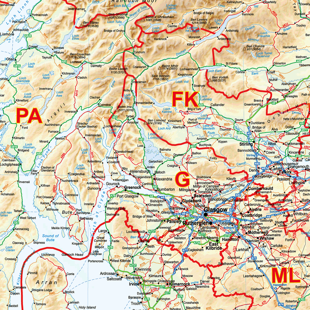 Scotland Postcode Areas Wall Map - (AR1)