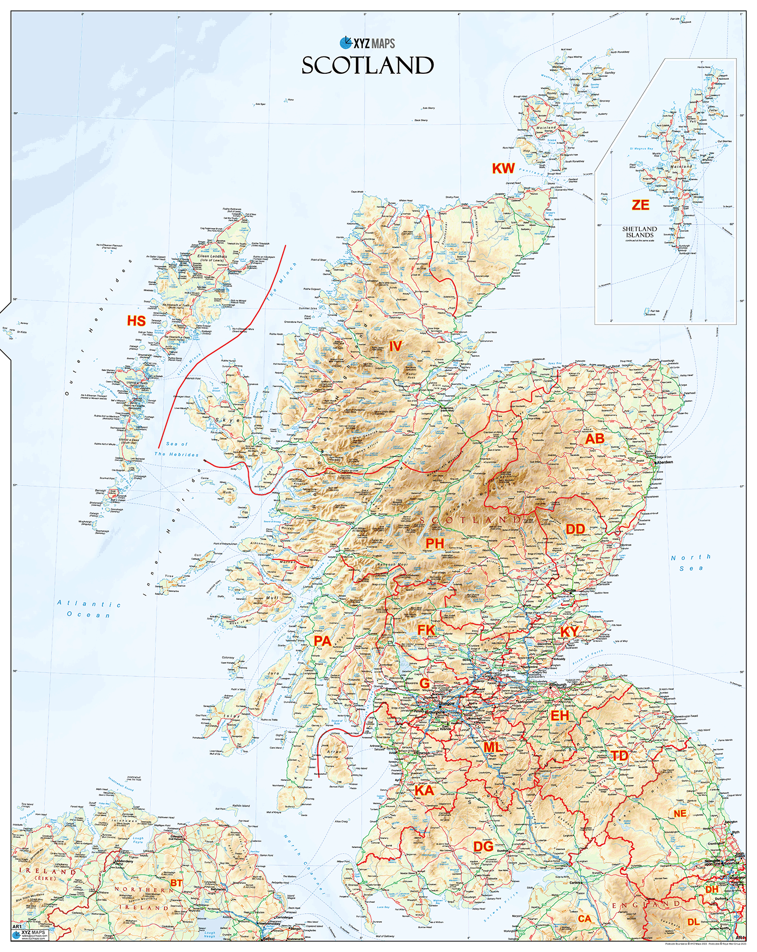 Scotland Postcode Areas Wall Map - (AR1)