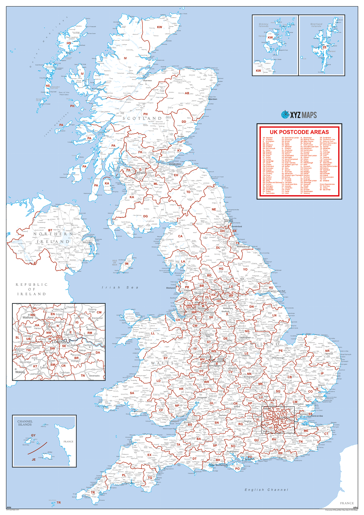 UK Postcode Map, Postcode Map of United Kingdom, UK Postcodes - (AR3-AR4)
