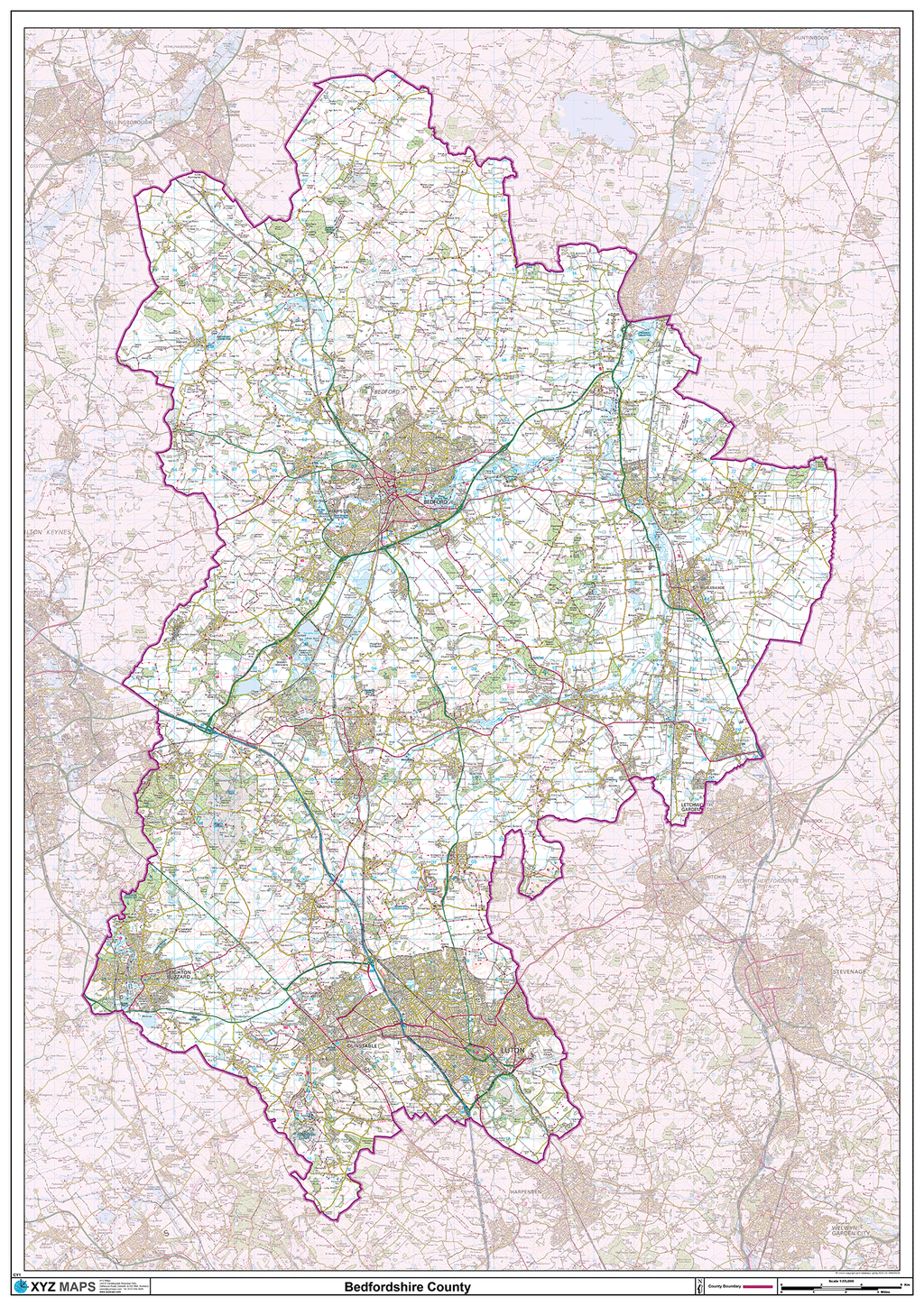 Bedfordshire County Map - (CY1)
