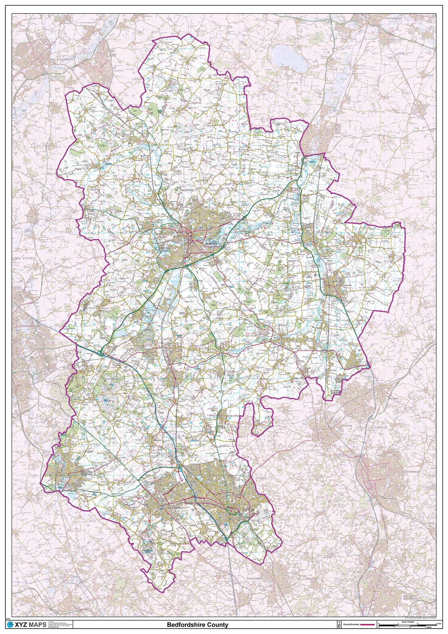 Bedfordshire County Map - (CY1)