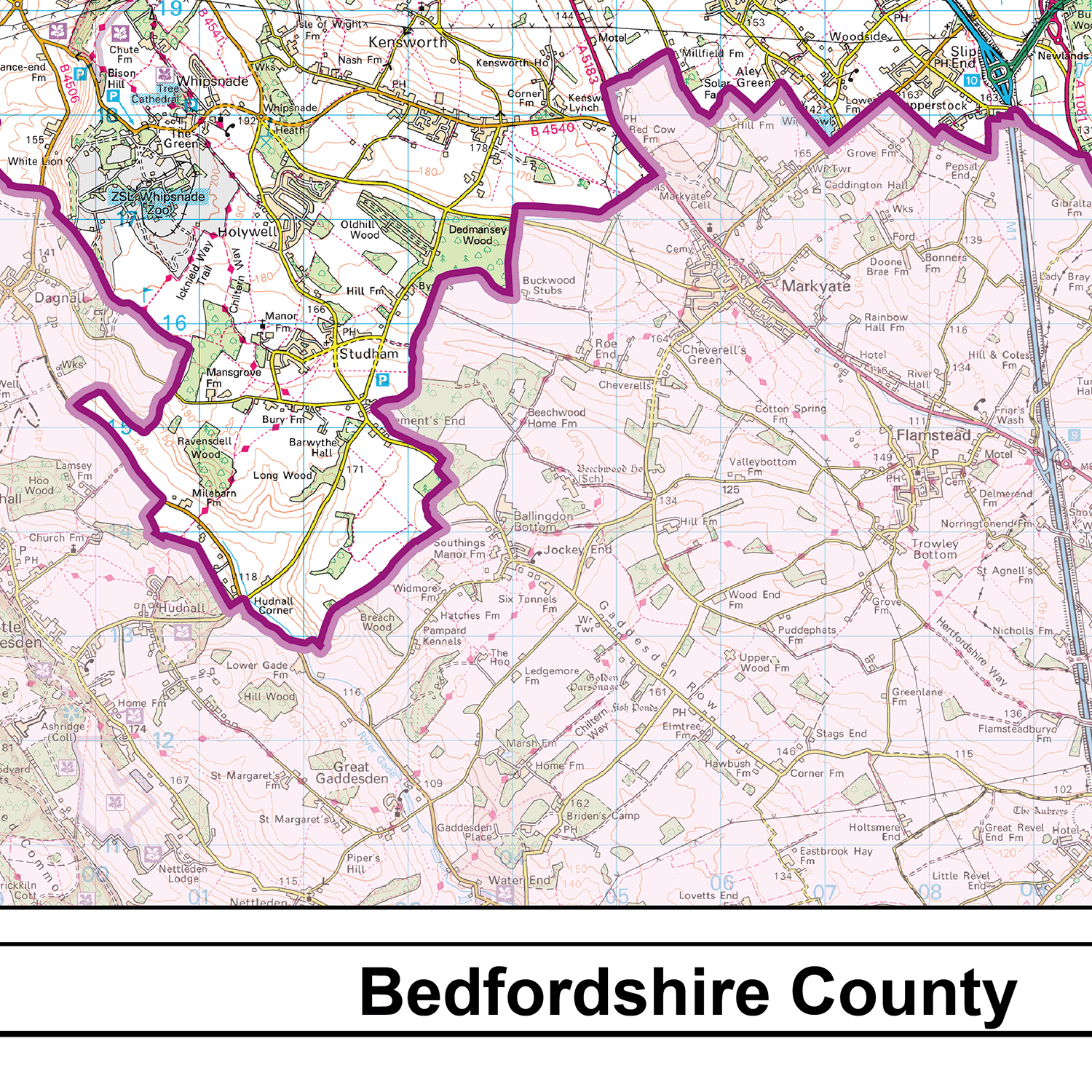 Bedfordshire County Map - (CY1)