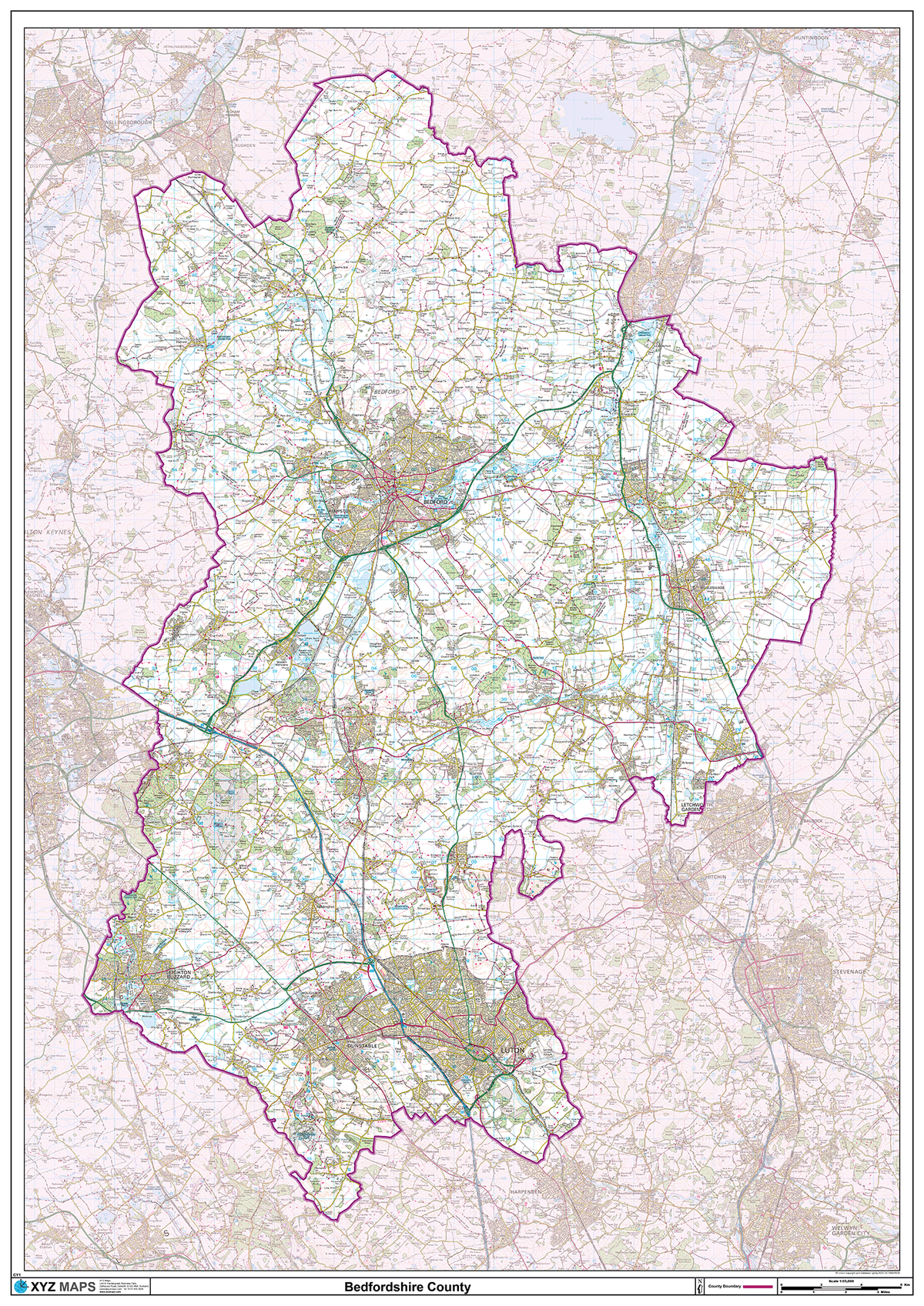 Bedfordshire County Map - (CY1)