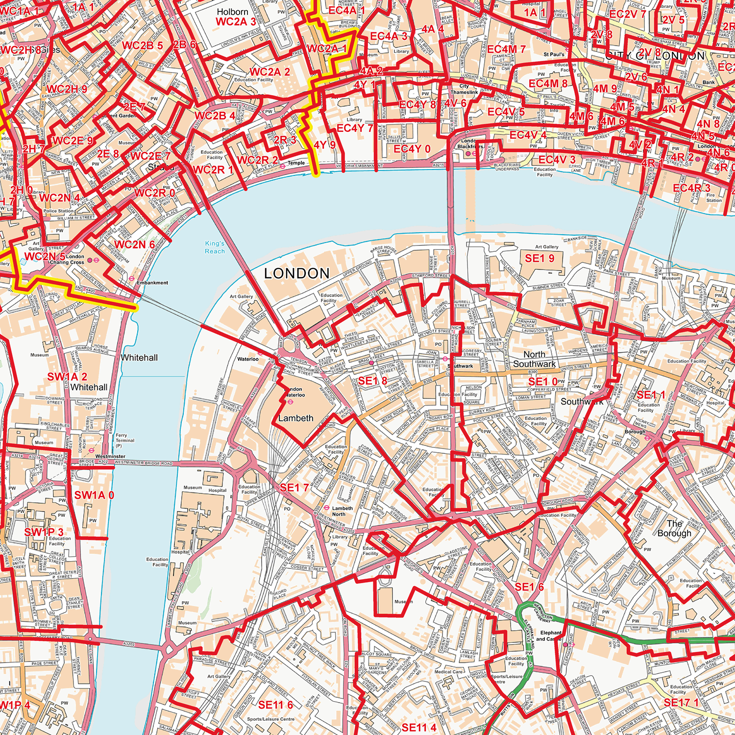London City Centre Postcode Sectors Wall Map - (C1)