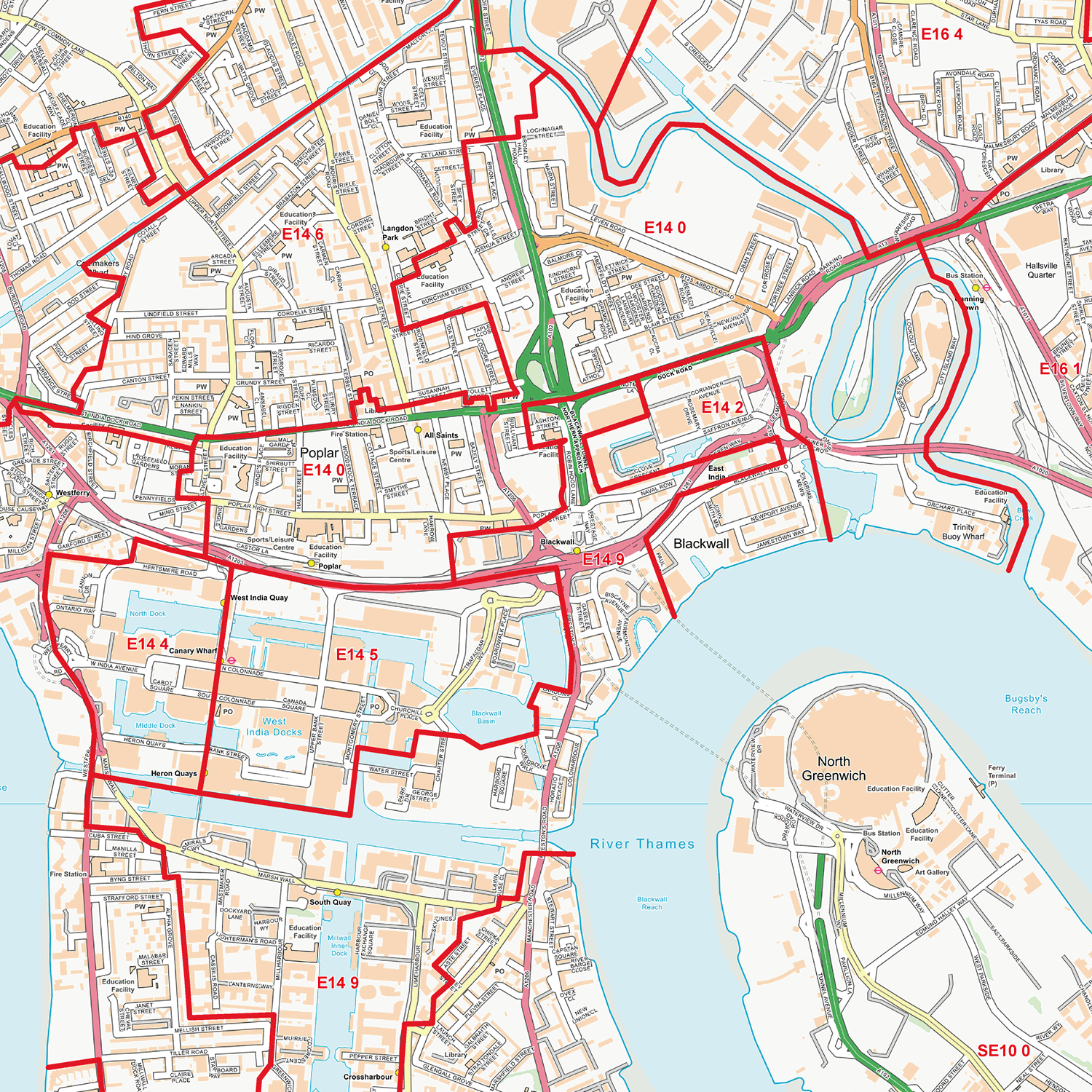 London City Centre Postcode Sectors Wall Map - (C1)