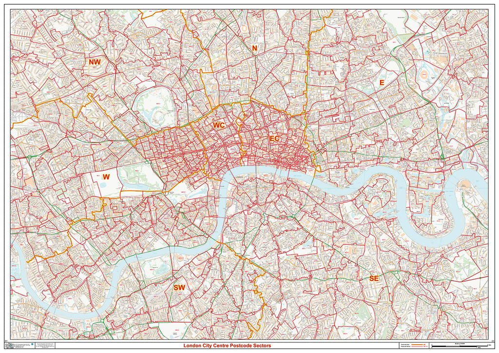 London City Centre Postcode Sectors Wall Map - (C1)
