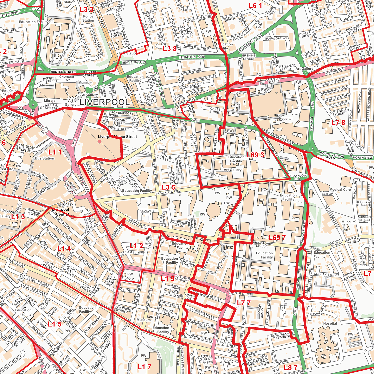 Random Liverpool Post Code Liverpool City Centre Postcode Sectors Wall Map (C2) – XYZ Maps