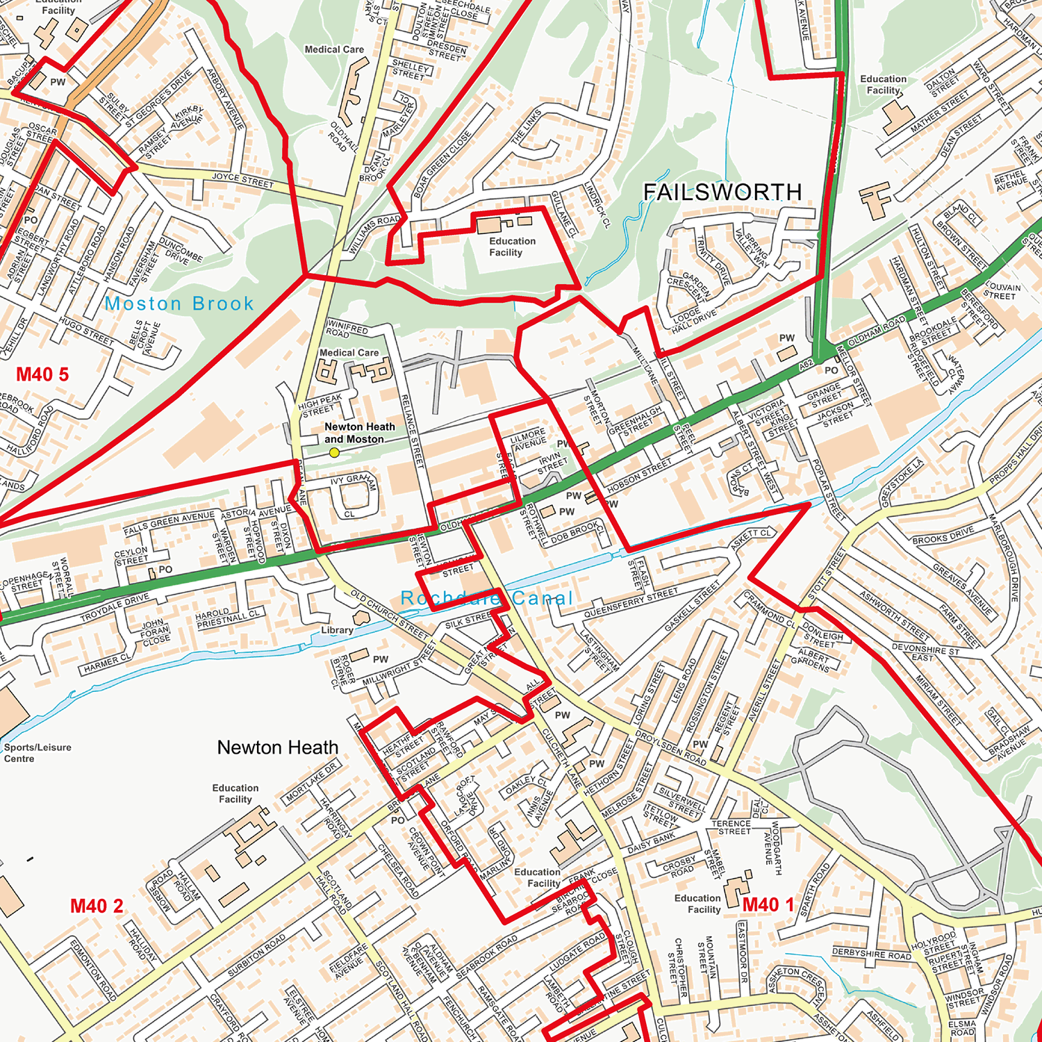 Manchester City Centre Postcode Sectors Wall Map - (C3)