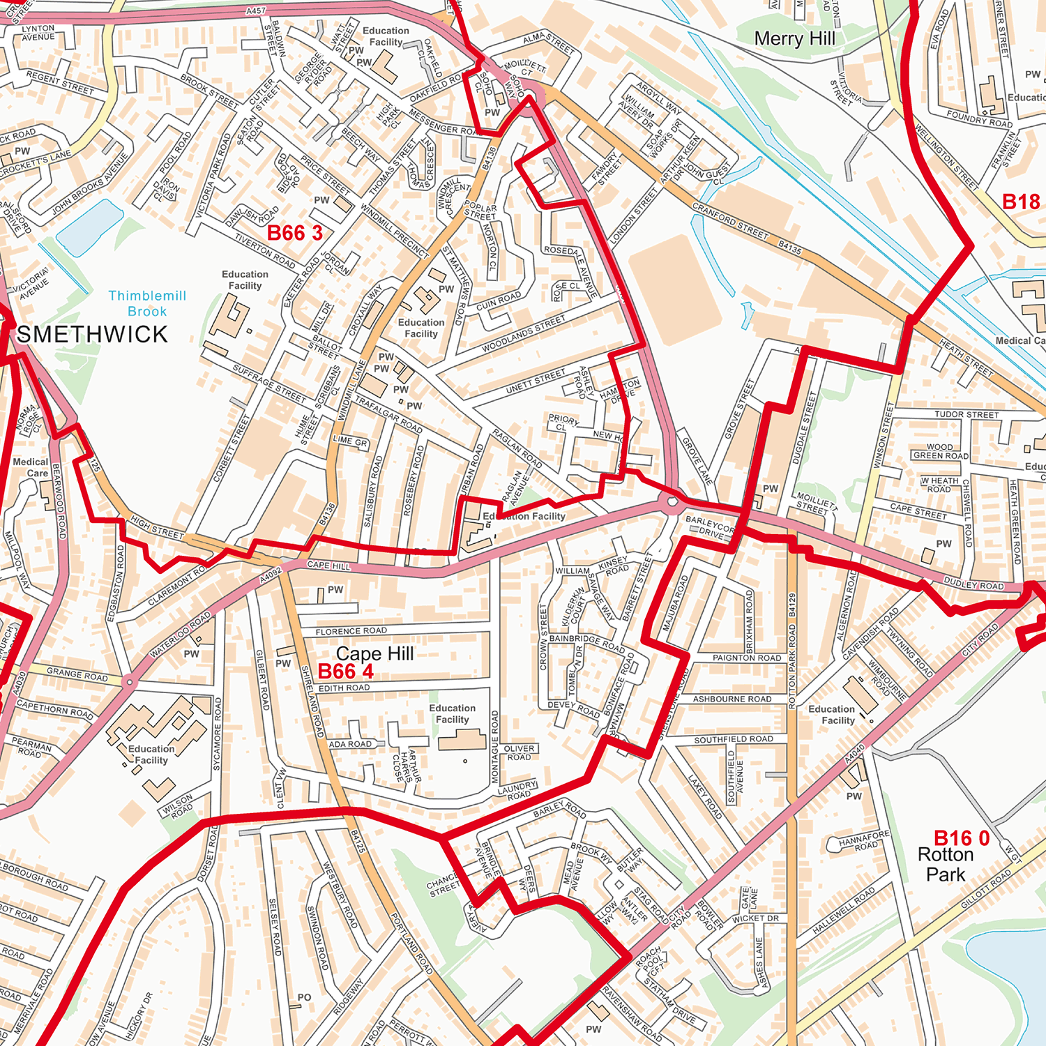 Birmingham City Centre Postcode Sectors Wall Map - (C4)