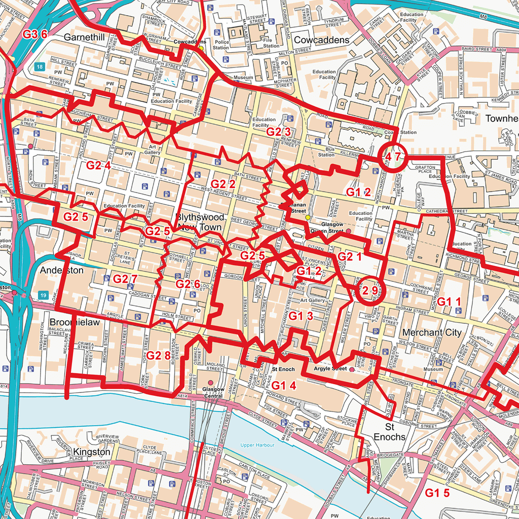 Glasgow City Centre Postcode Sectors Wall Map - (C5)