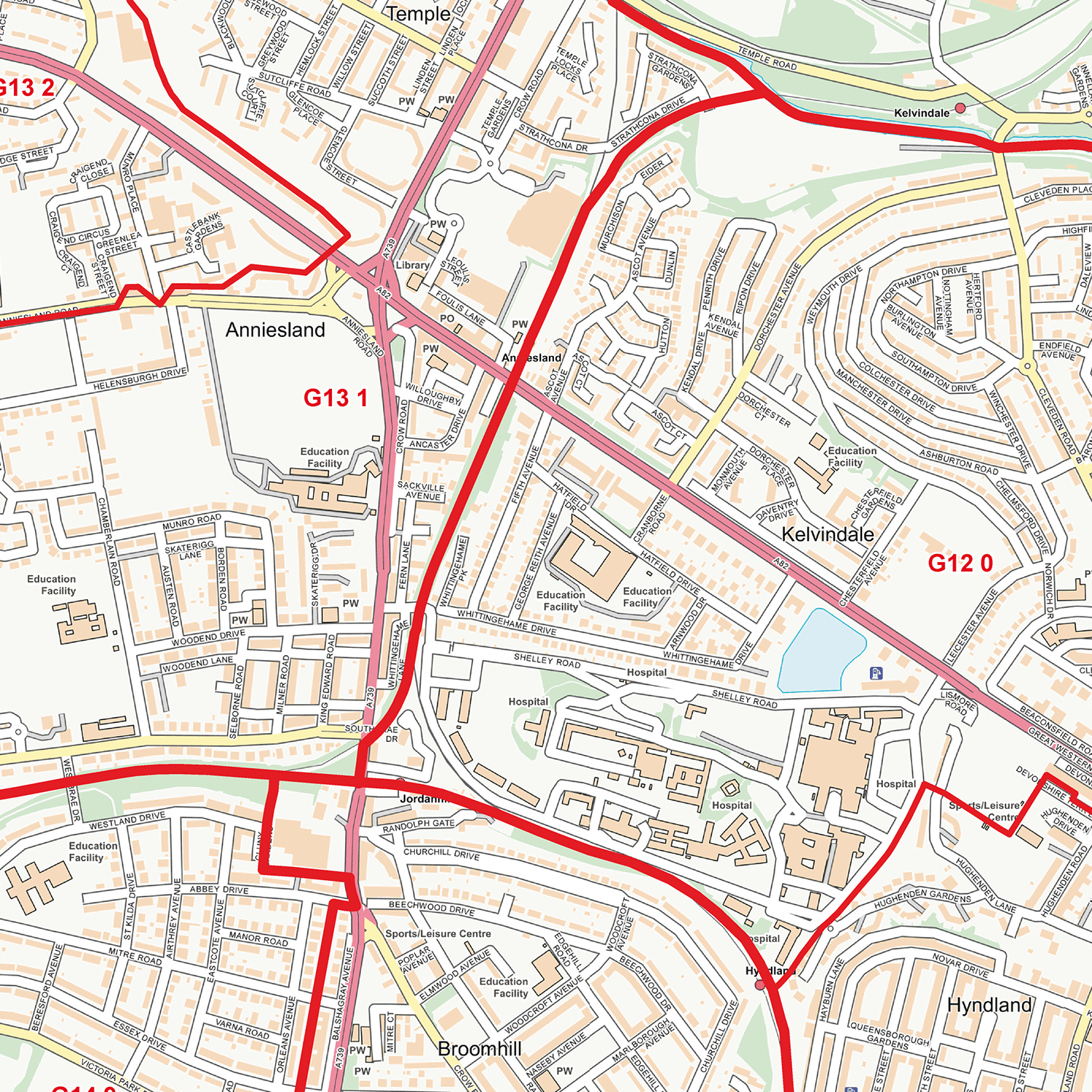 Glasgow City Centre Postcode Sectors Wall Map - (C5)