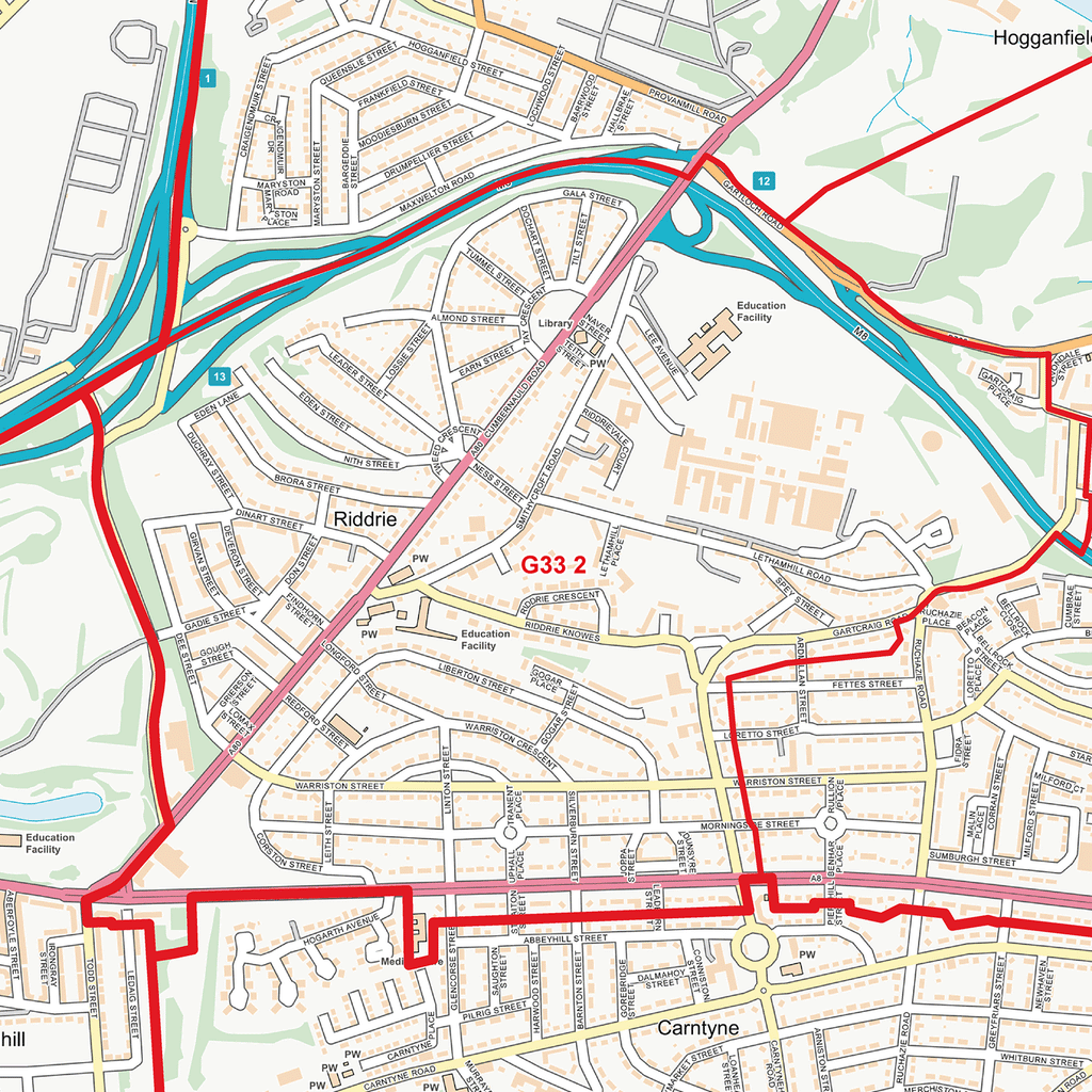 Glasgow City Centre Postcode Sectors Wall Map - (C5)