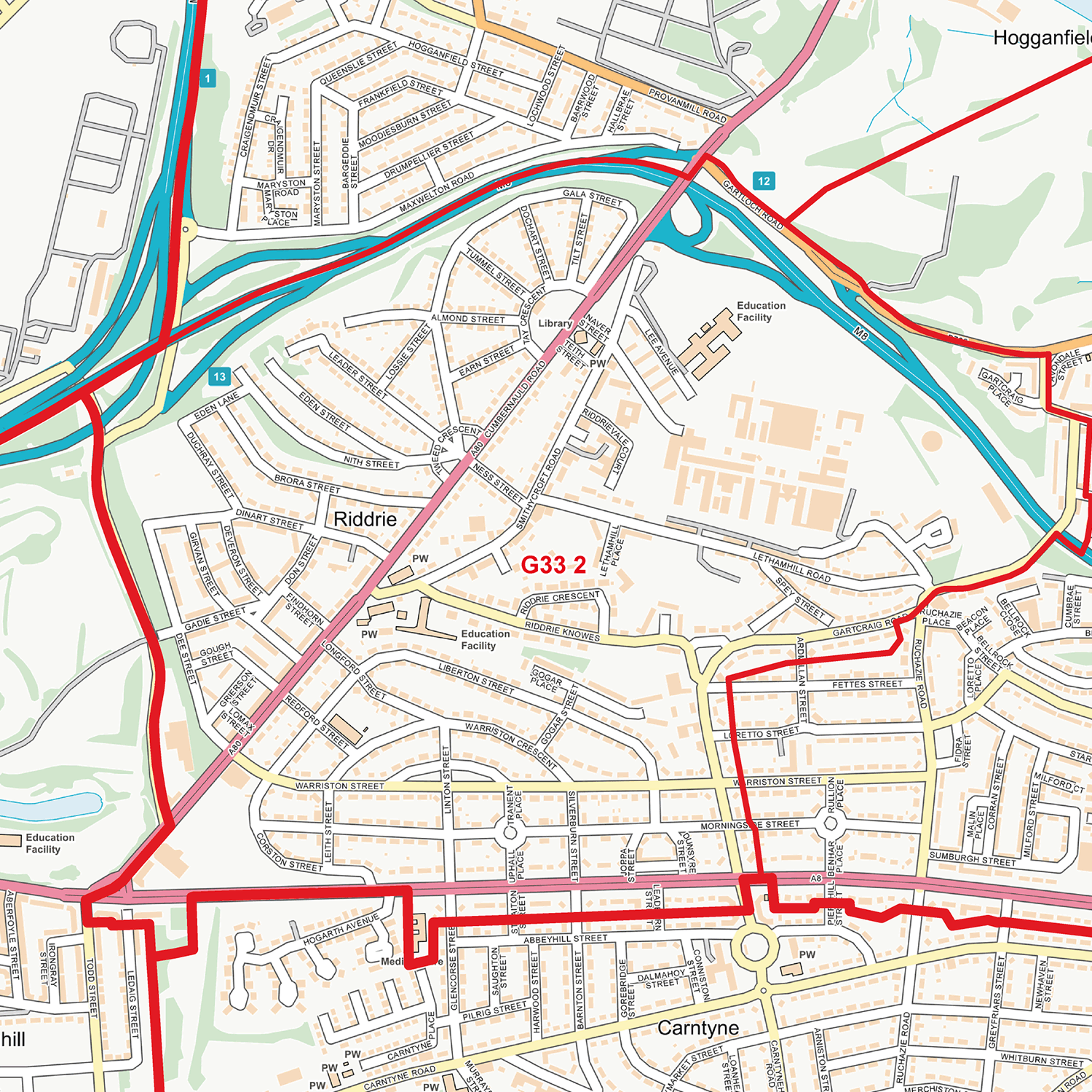 Glasgow City Centre Postcode Sectors Wall Map - (C5)