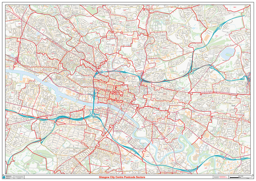 Gl 5 Postcode Map Glasgow City Centre Postcode Sectors Wall Map (C5) – XYZ Maps
