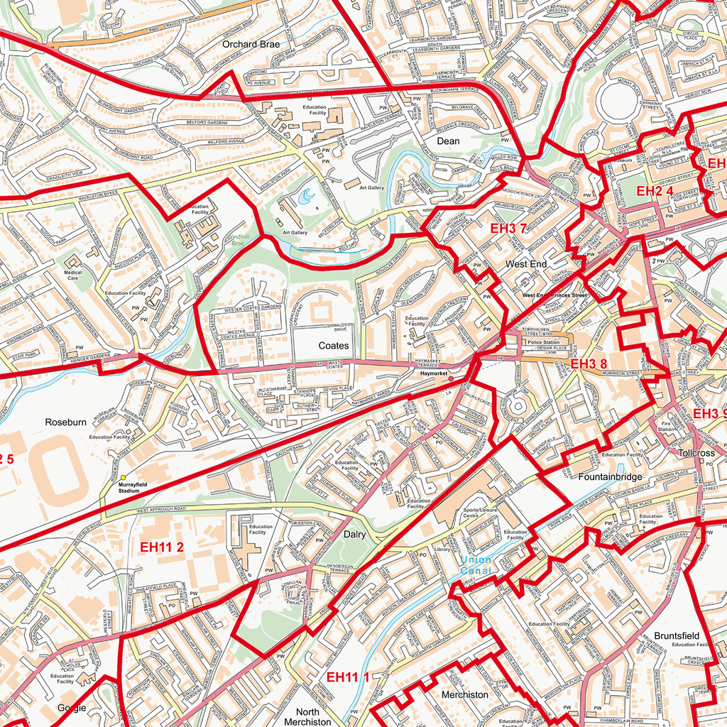 Edinburgh City Centre Postcode Sectors Wall Map - (C6)
