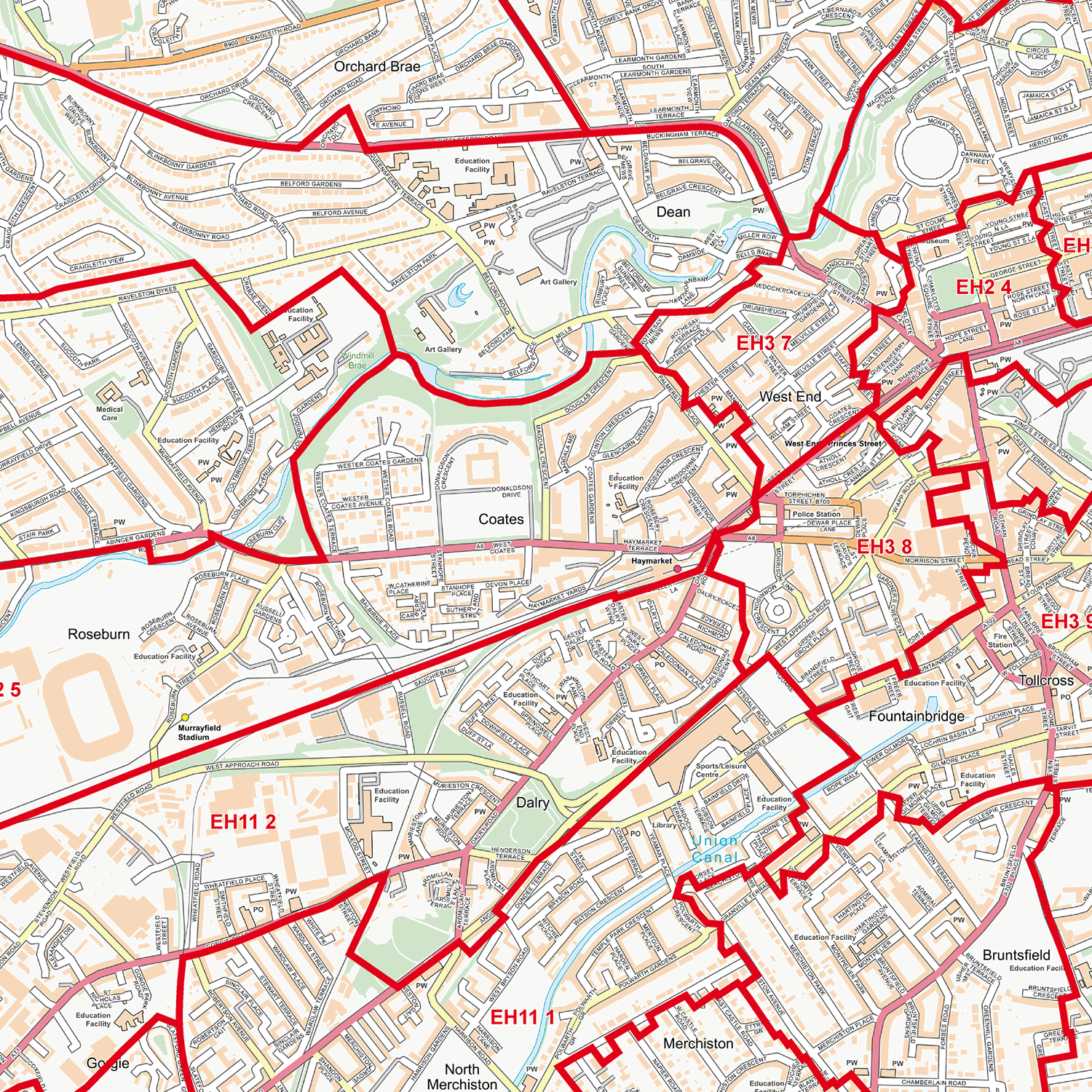 Edinburgh City Centre Postcode Sectors Wall Map - (C6)