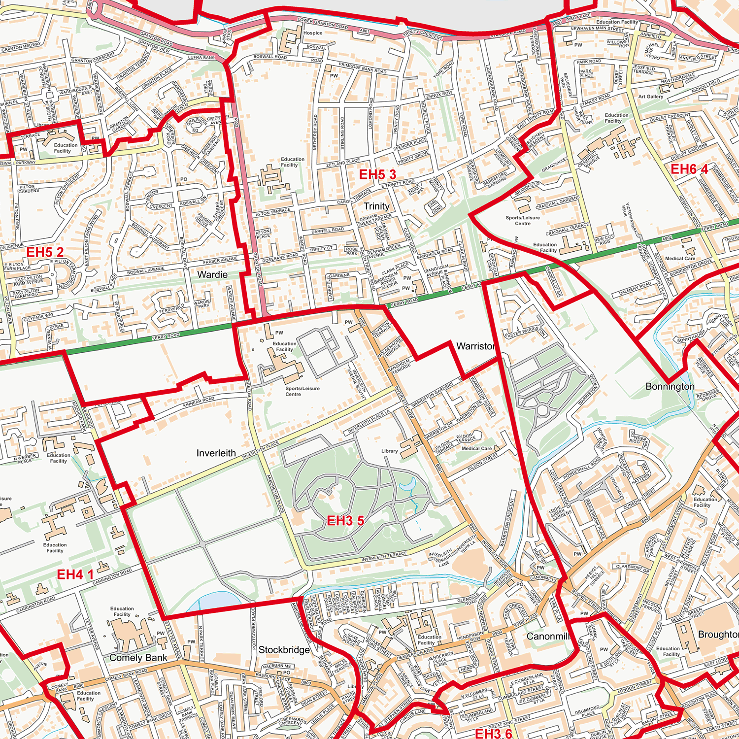 Edinburgh City Centre Postcode Sectors Wall Map - (C6)