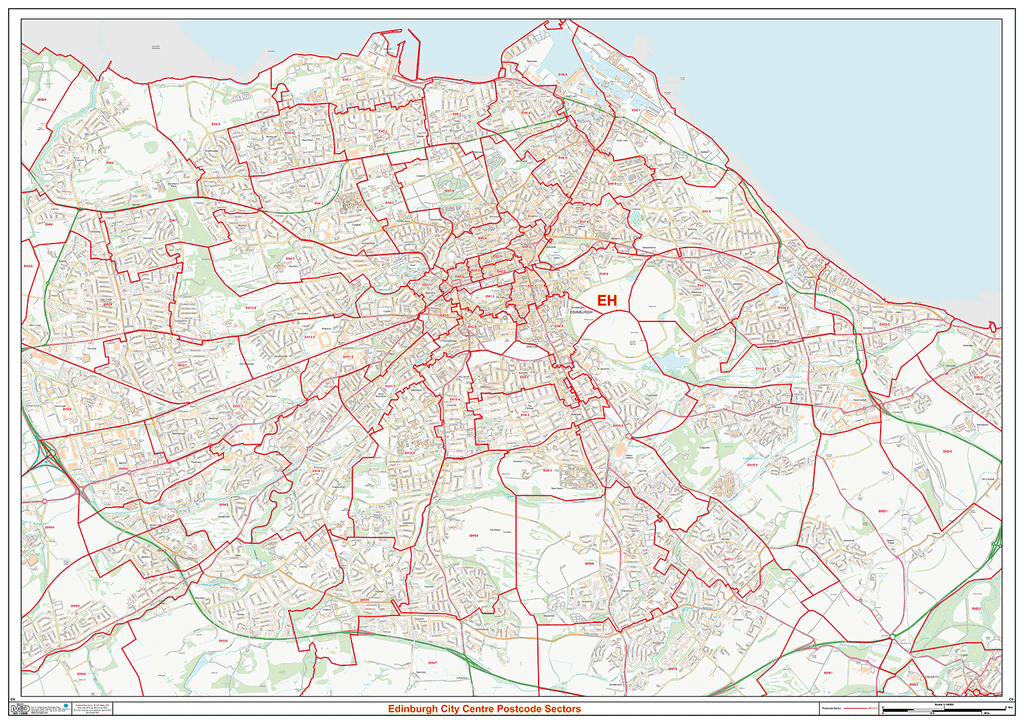Edinburgh City Centre Postcode Sectors Wall Map - (C6)
