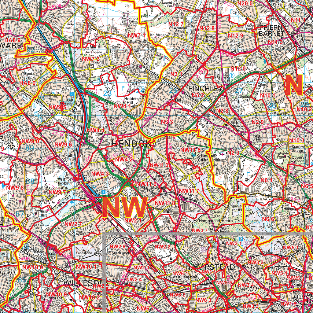 Greater London Postcode Sectors Wall Map - (C7)