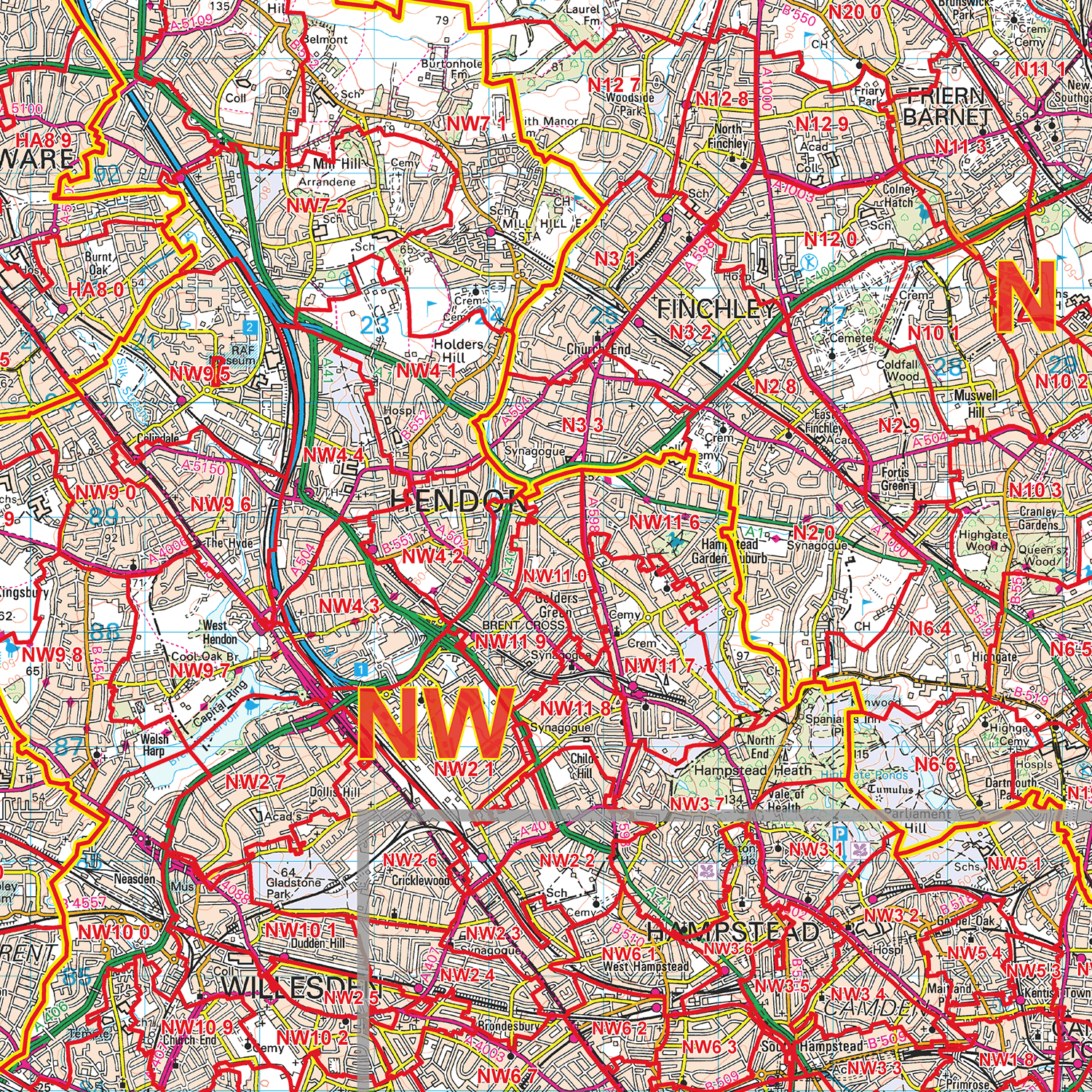 Greater London Postcode Sectors Wall Map - (C7)