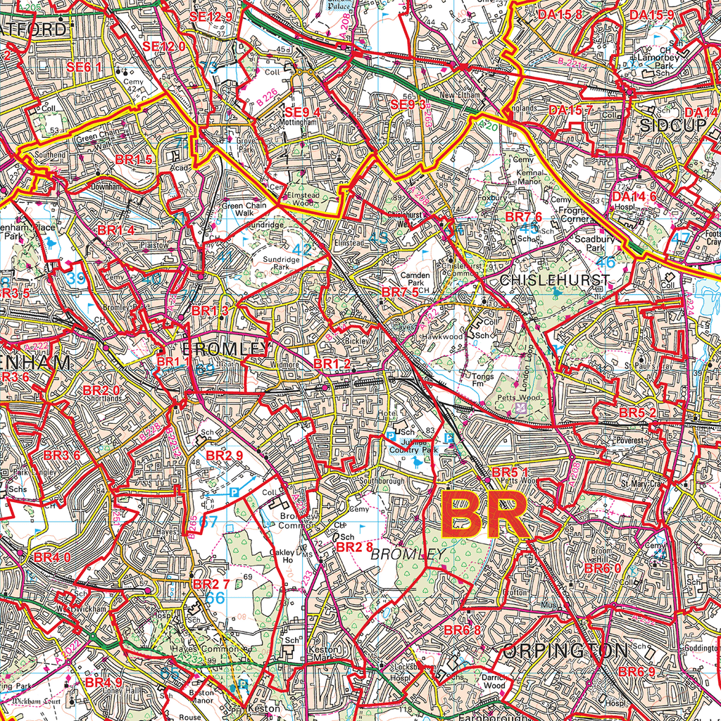 Greater London Postcode Sectors Wall Map - (C7)