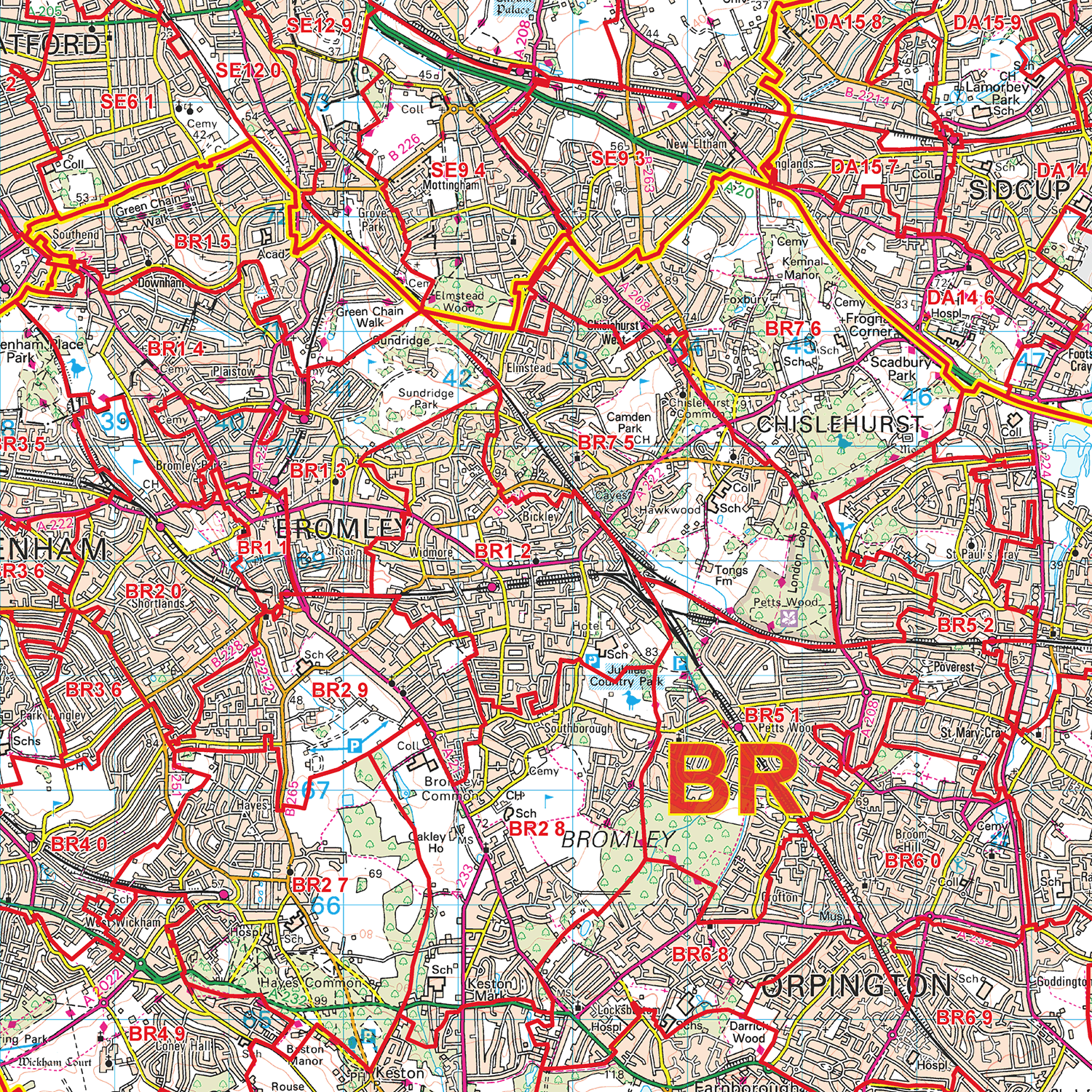 Greater London Postcode Sectors Wall Map - (C7)