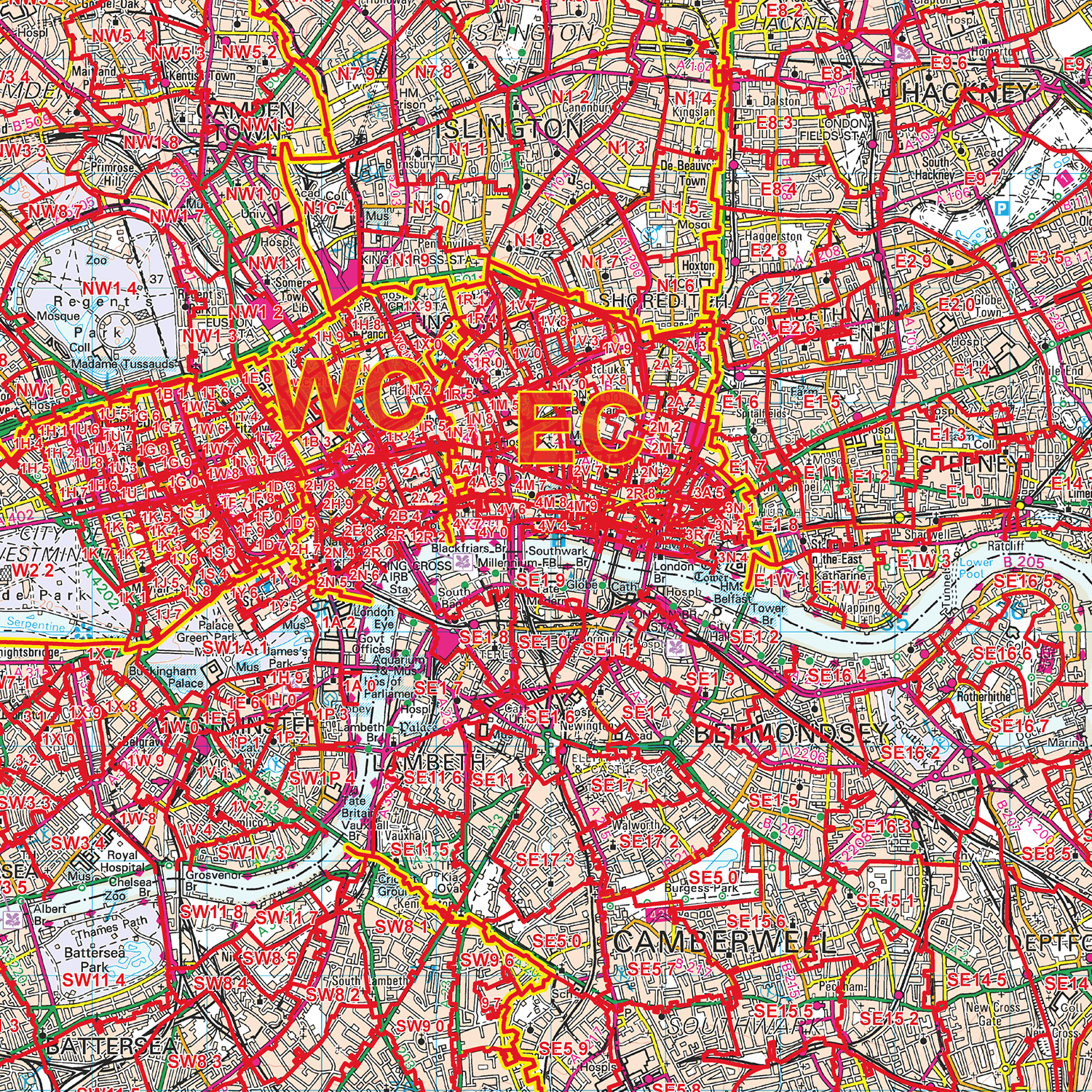 Greater London Postcode Sectors Wall Map - (C7)