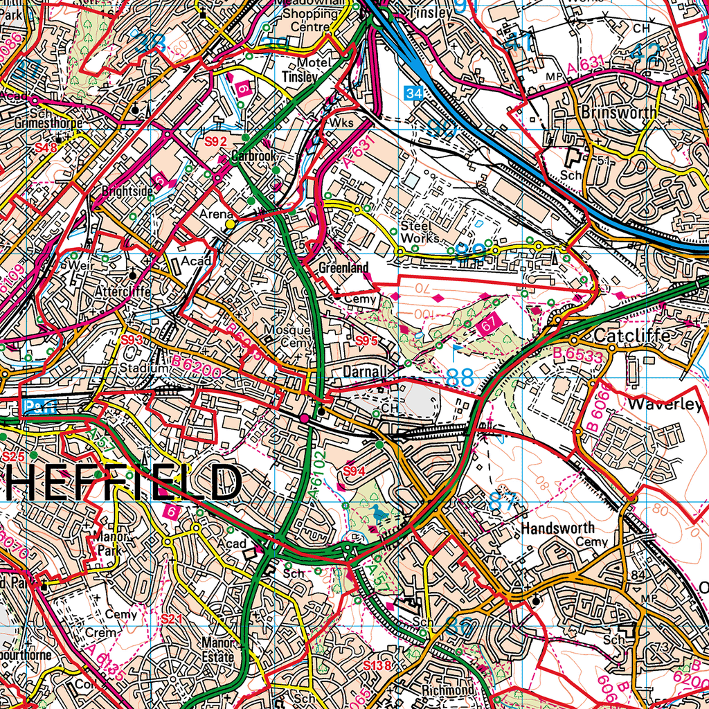 Greater Sheffield Postcode Sectors Wall Map- (C8)