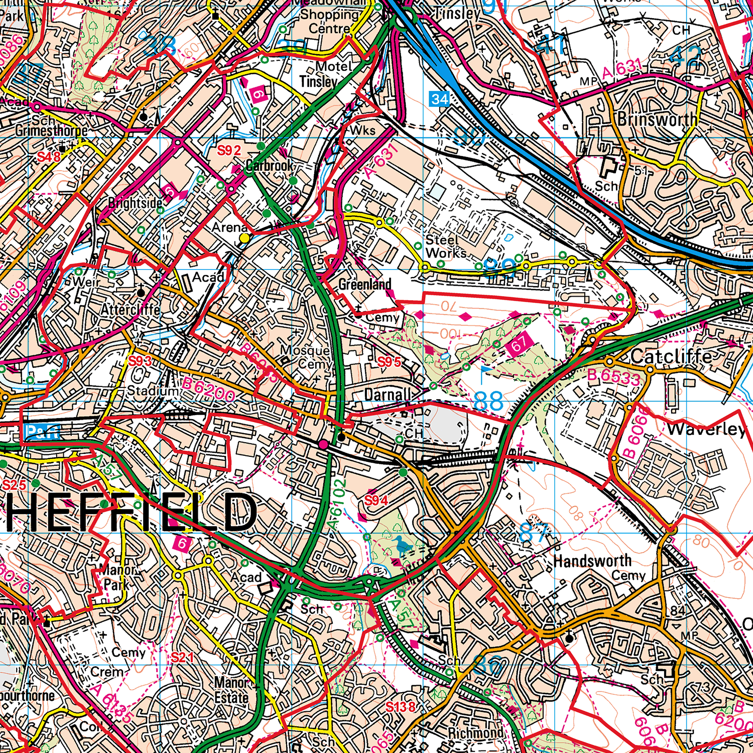 Greater Sheffield Postcode Sectors Wall Map- (C8)