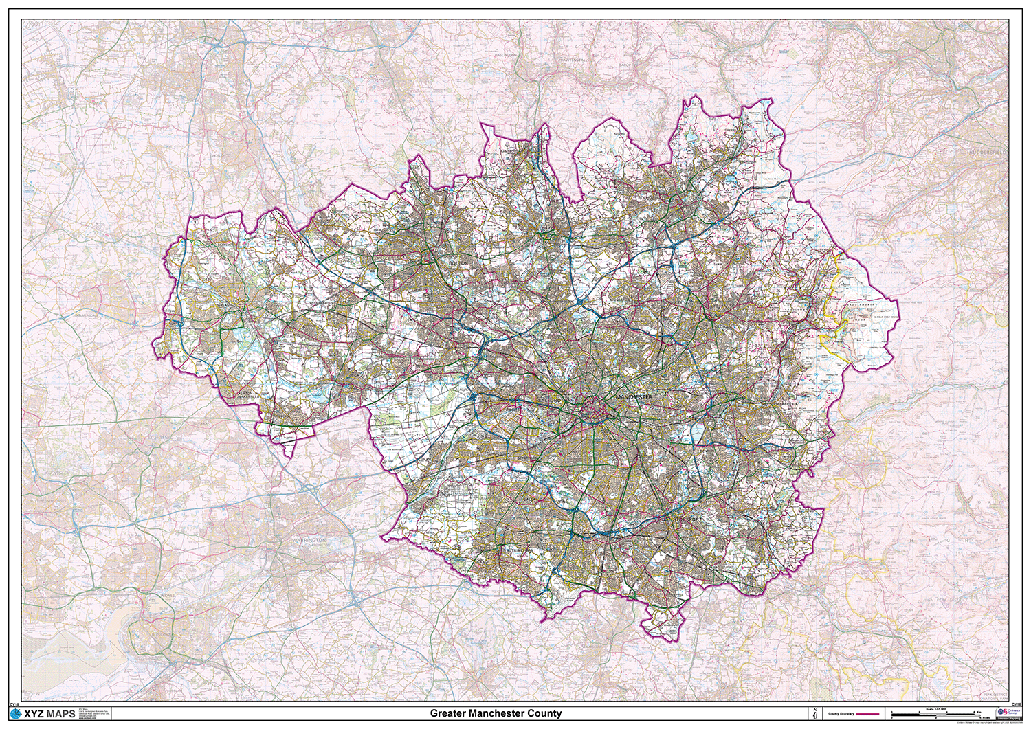 Gm Map With Postcode Greater Manchester County Map - (CY18) – XYZ Maps