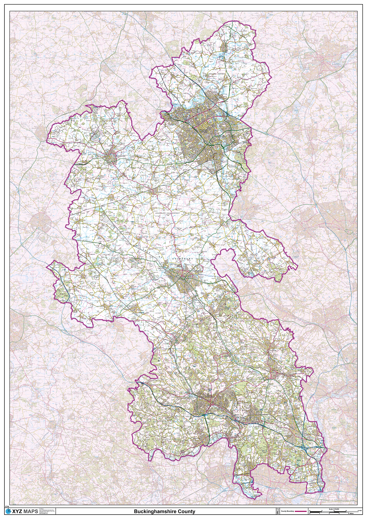 Buckinghamshire County Map - (CY4)