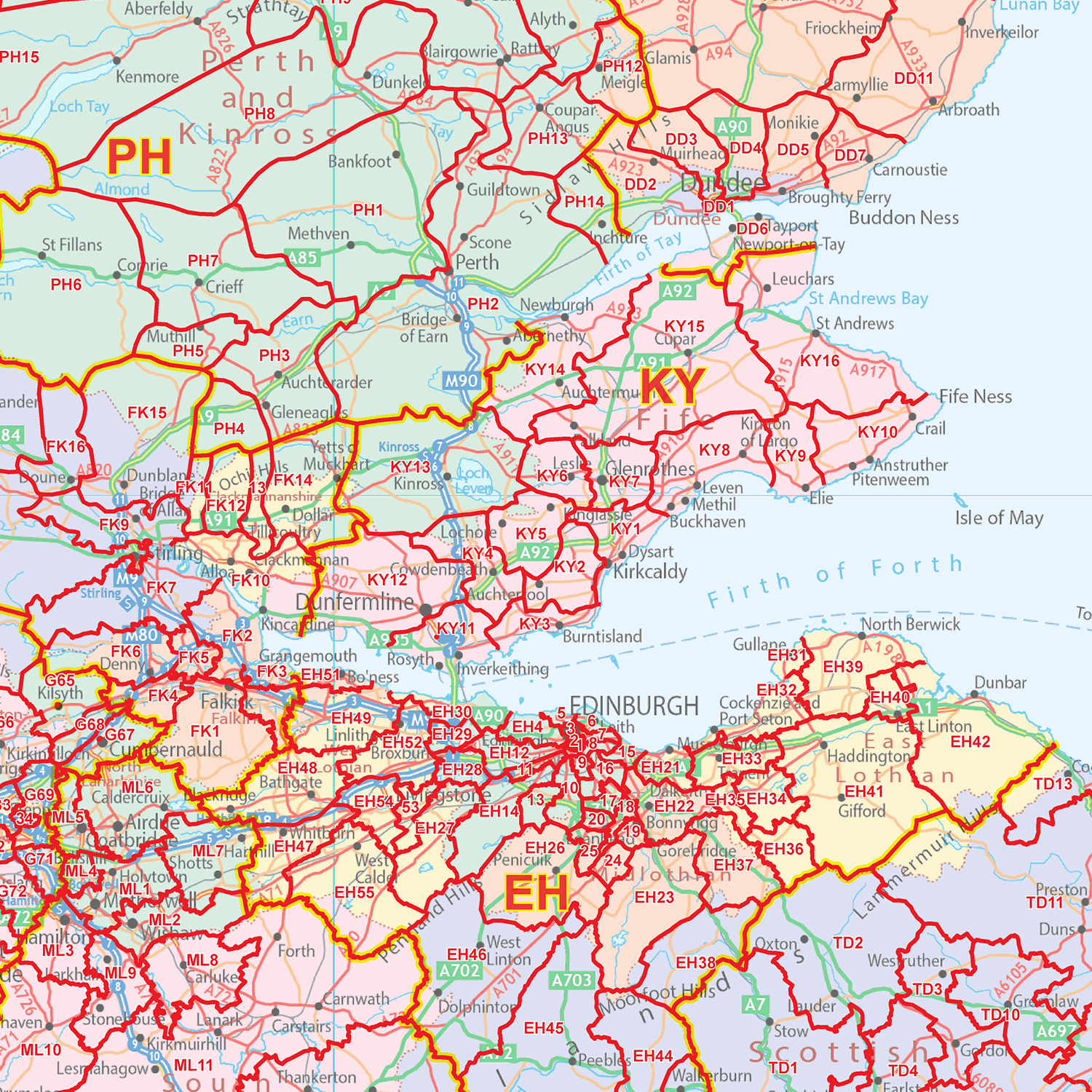 Scotland Postcode District Wall Map - (D10)