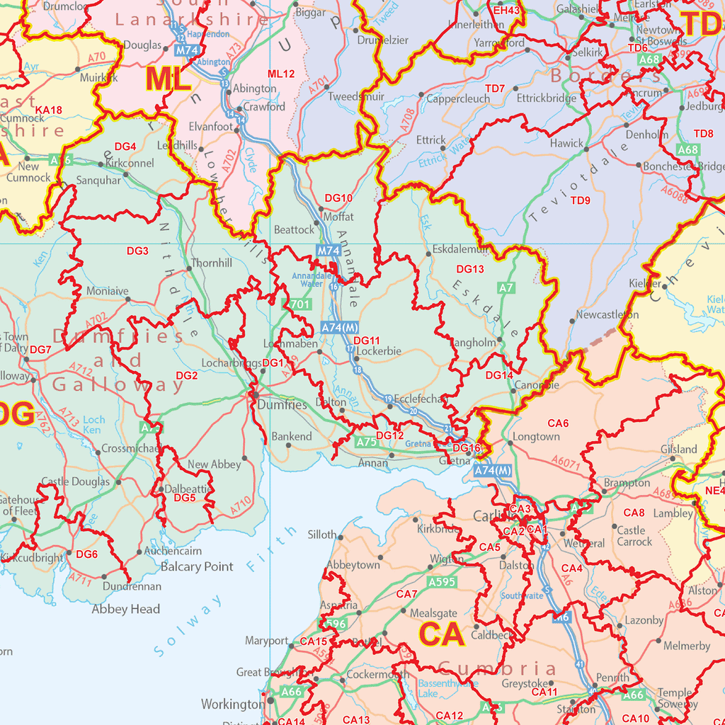 Scotland Postcode District Wall Map - (D10)