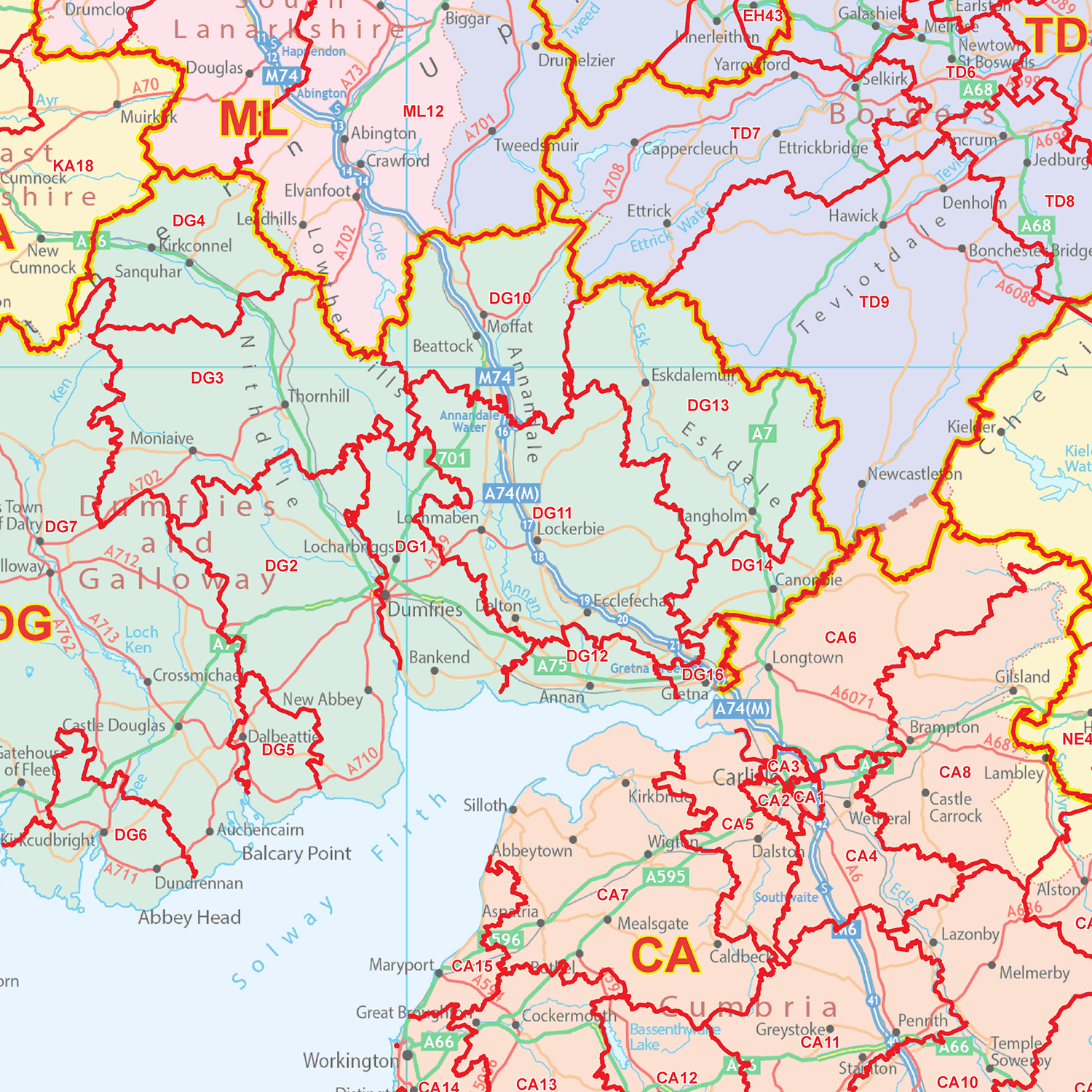 Scotland Postcode District Wall Map - (D10)