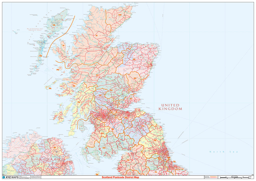 Scotland Postcode District Wall Map - (D10)