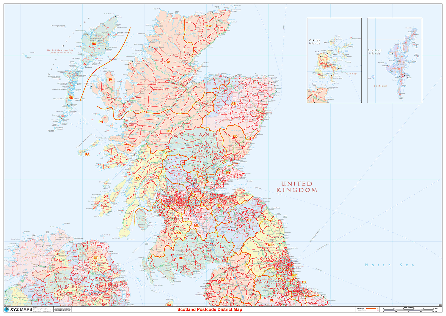 Scotland Postcode District Wall Map - (D10)