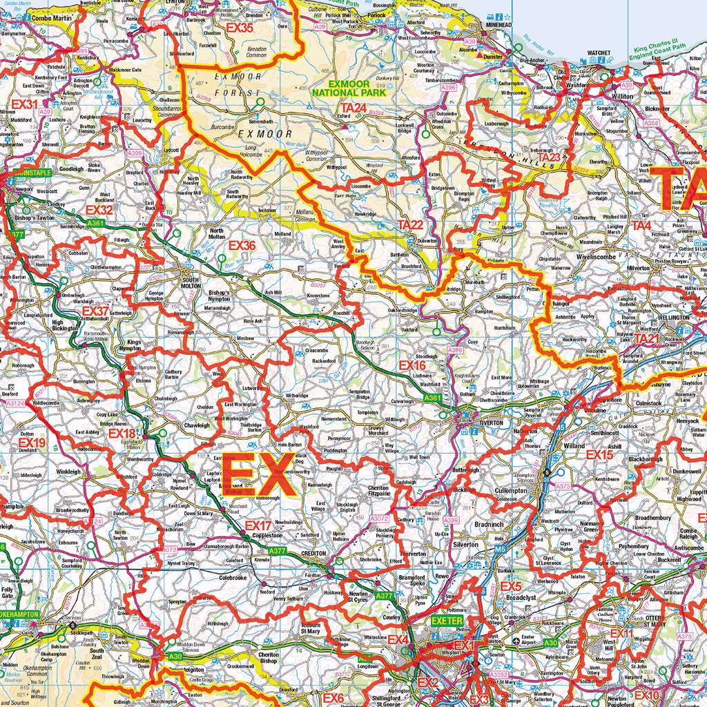 South West England Postcode District Wall Map - (D1)