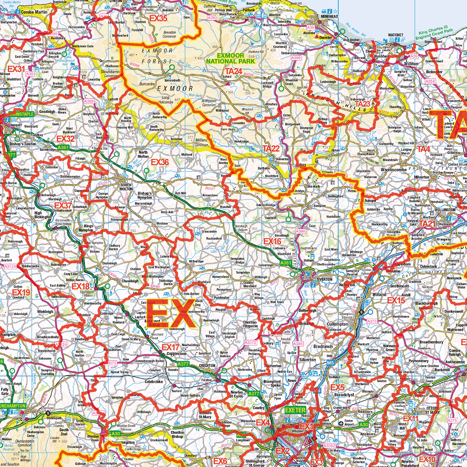 South West England Postcode District Wall Map - (D1)
