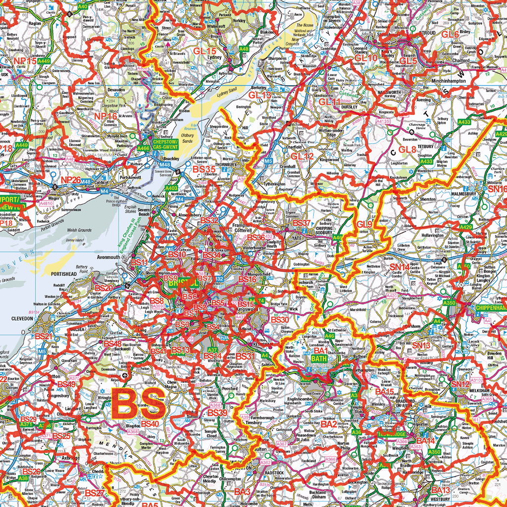 South West England Postcode District Wall Map - (D1)