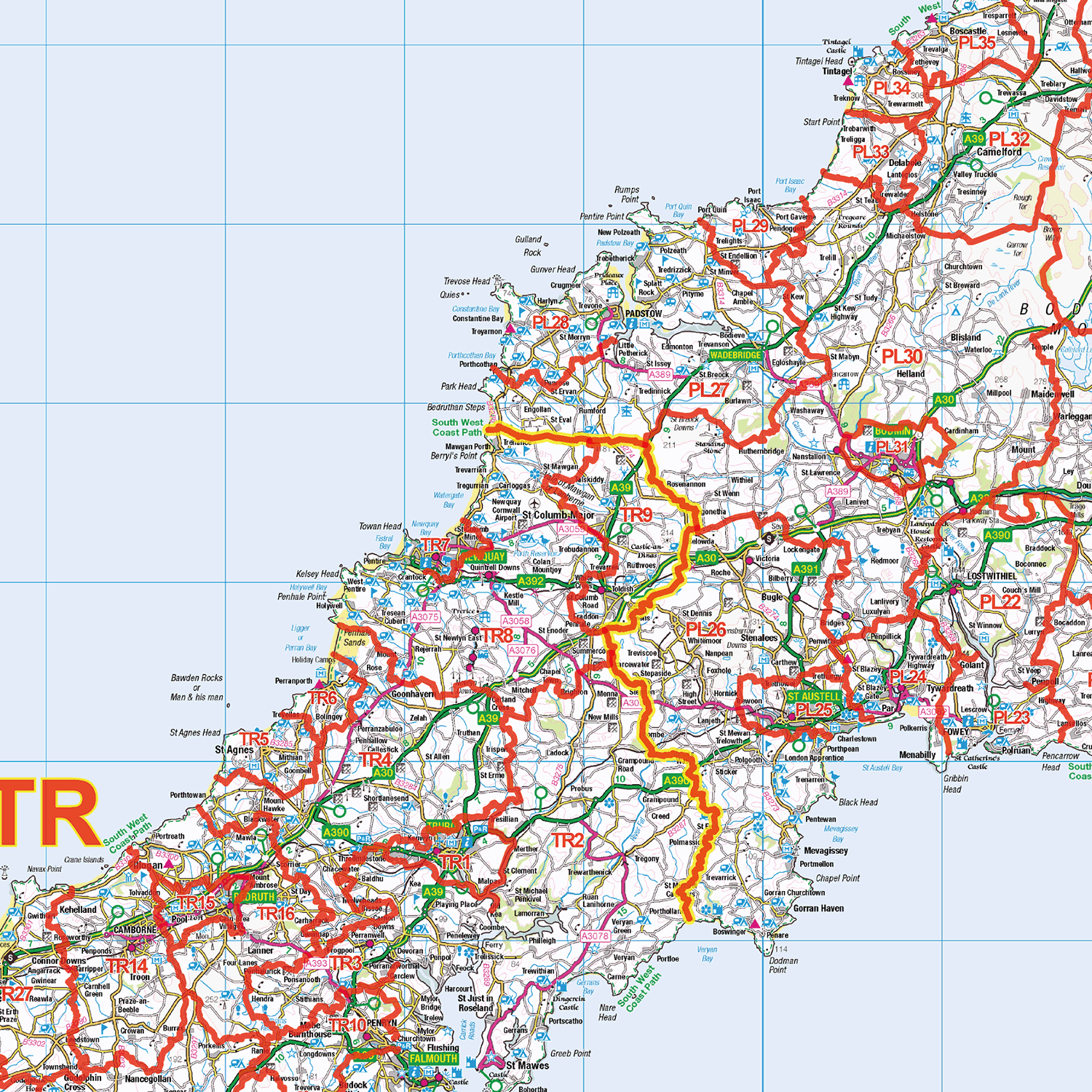 South West England Postcode District Wall Map - (D1)