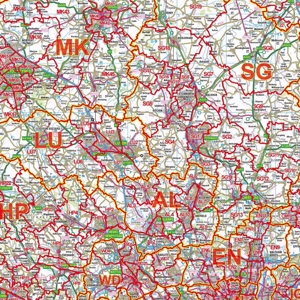 South East England Postcode District Wall Map - (D2)