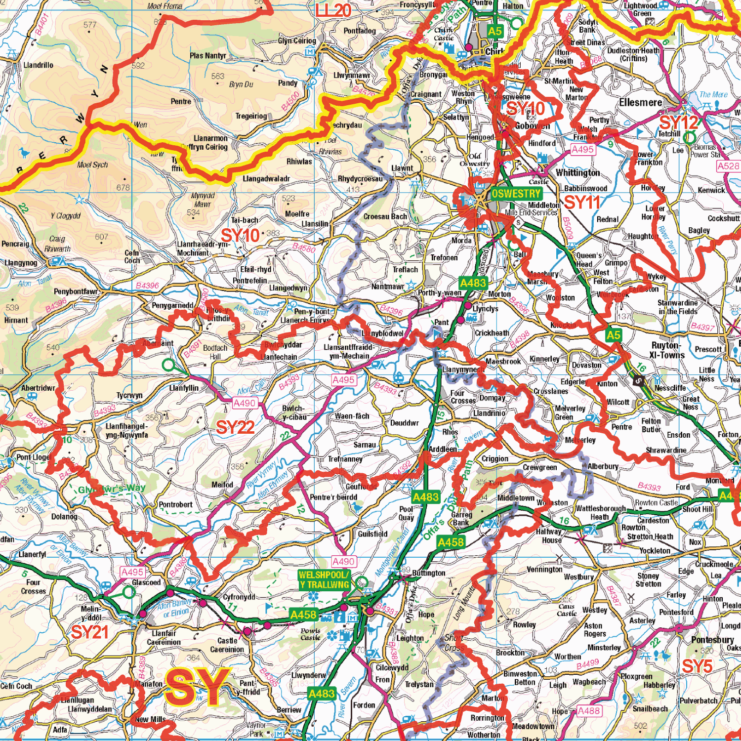 Wales Postcode District Wall Map - (D3)