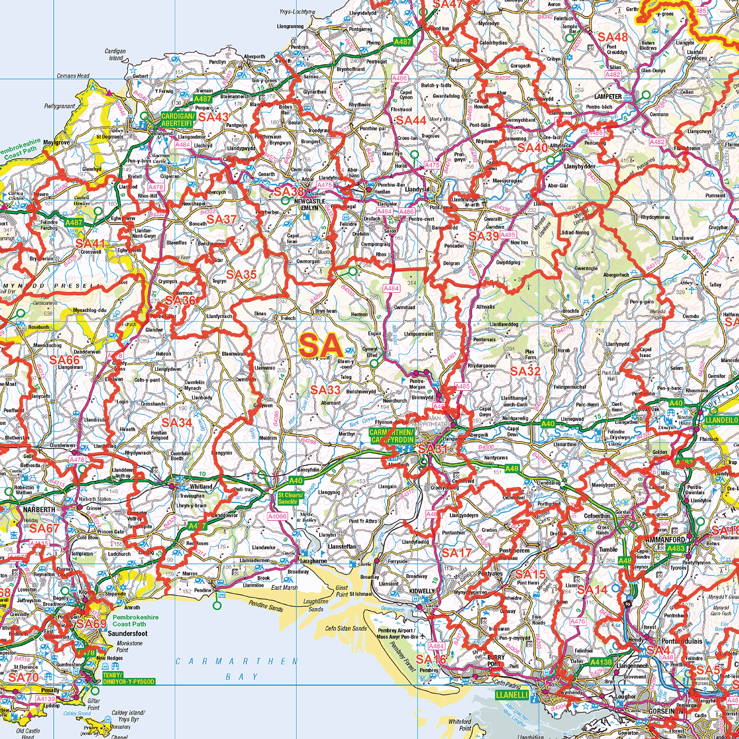 Wales Postcode District Wall Map - (D3)