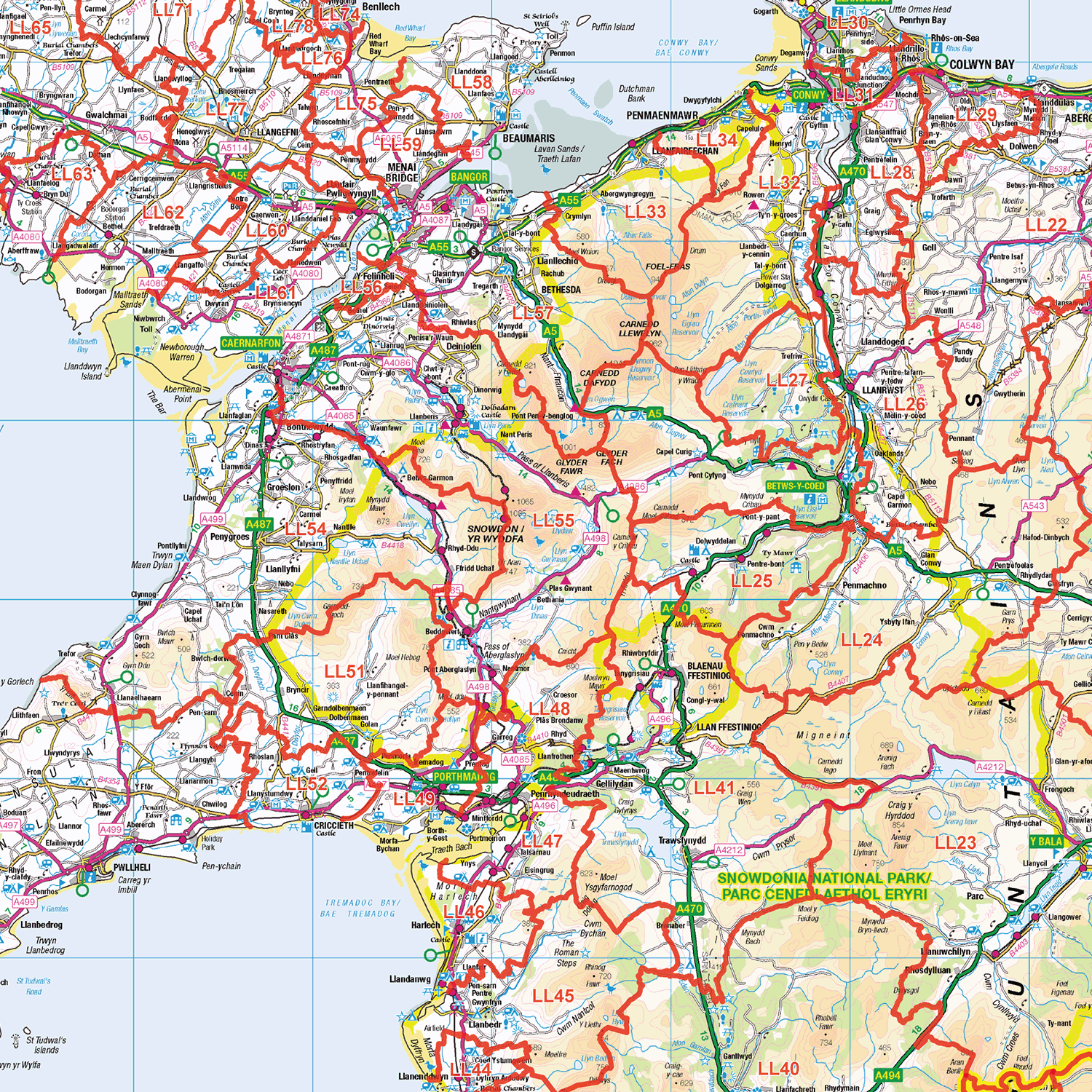 Wales Postcode District Wall Map - (D3)