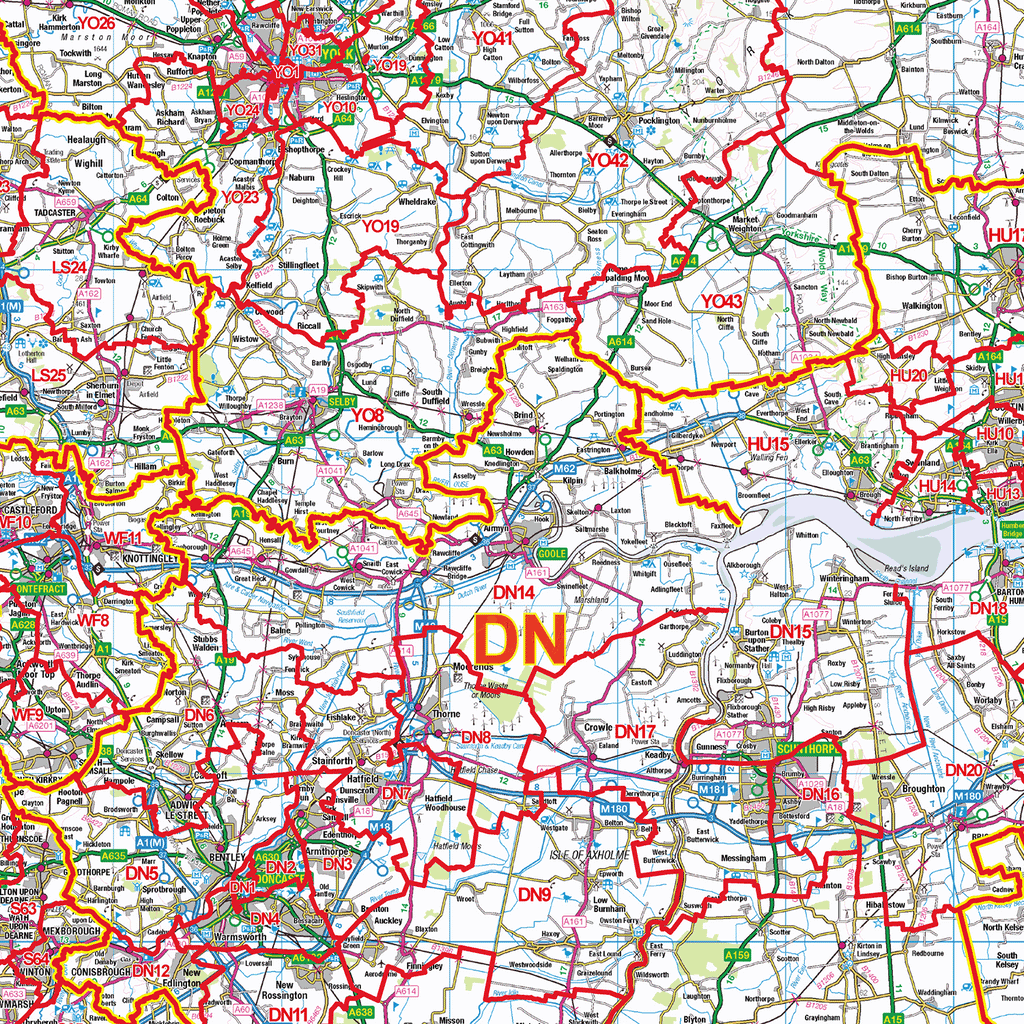 North England Postcode District Wall Map - (D4)
