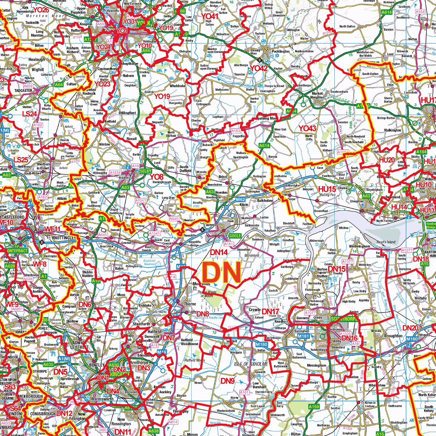 North England Postcode District Wall Map - (D4)