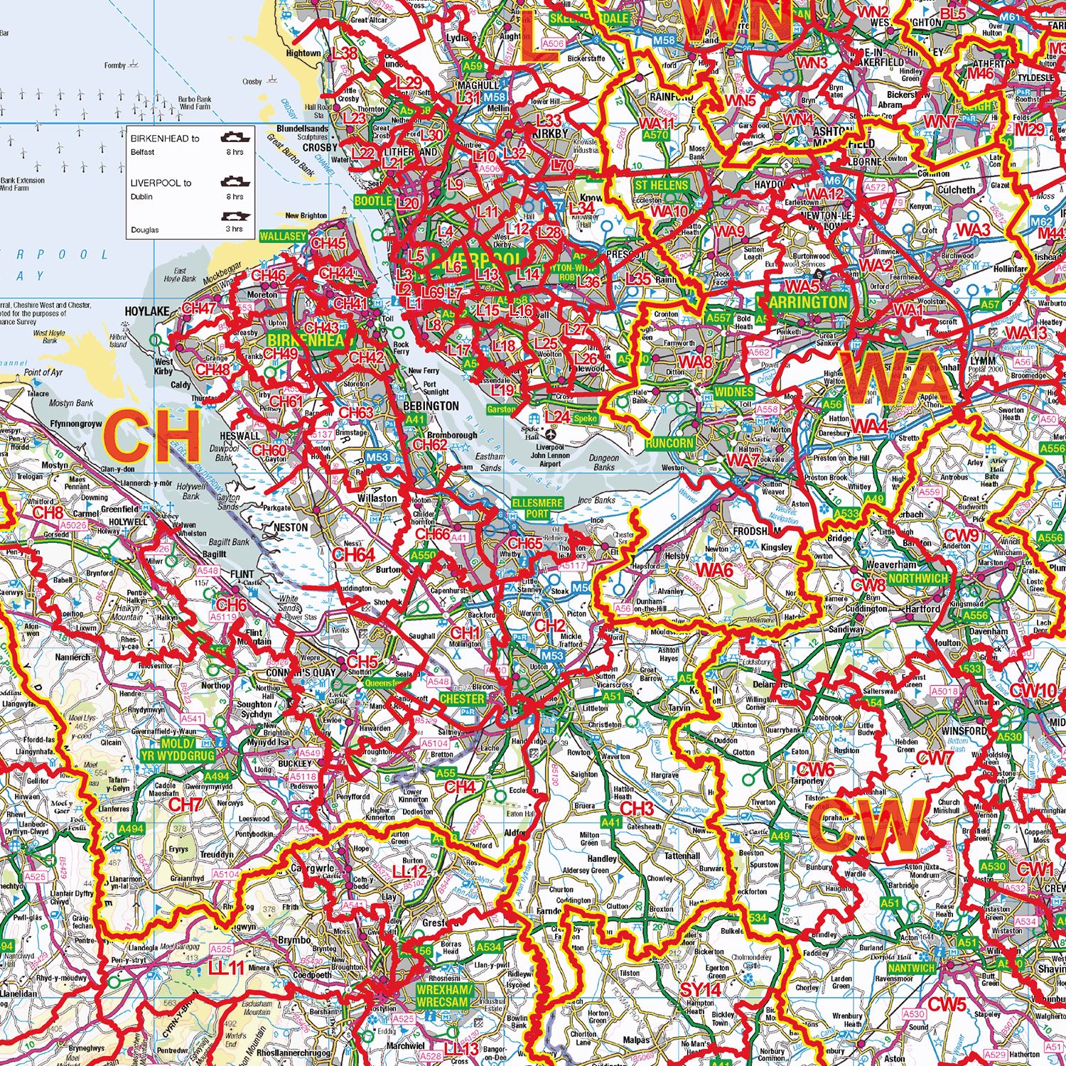 North England Postcode District Wall Map - (D4)