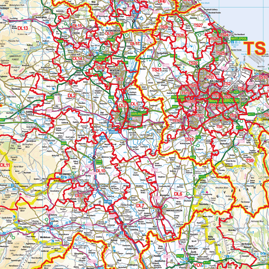 Northern Uk Postcode Map North England Postcode District Wall Map (D4) – XYZ Maps